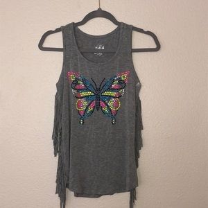 Justice colorful butterfly fringe tank top
